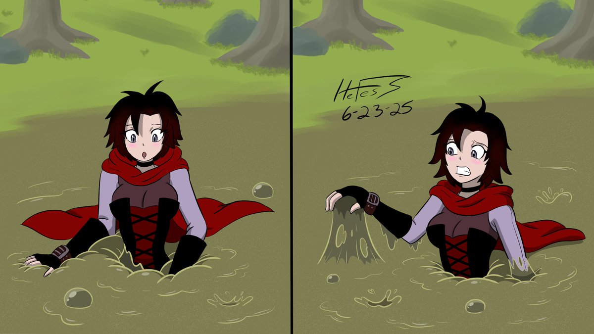 Part 2:
Ruby is bewildered by how fast she sank in the sludge of the swamp. Its stickiness knew no bounds regardless of how tightly it bound around her. She could barely lift her hand up from the mire's maw, which quickly became a thorn in this Rose's side...
#RWBY #quicksand
