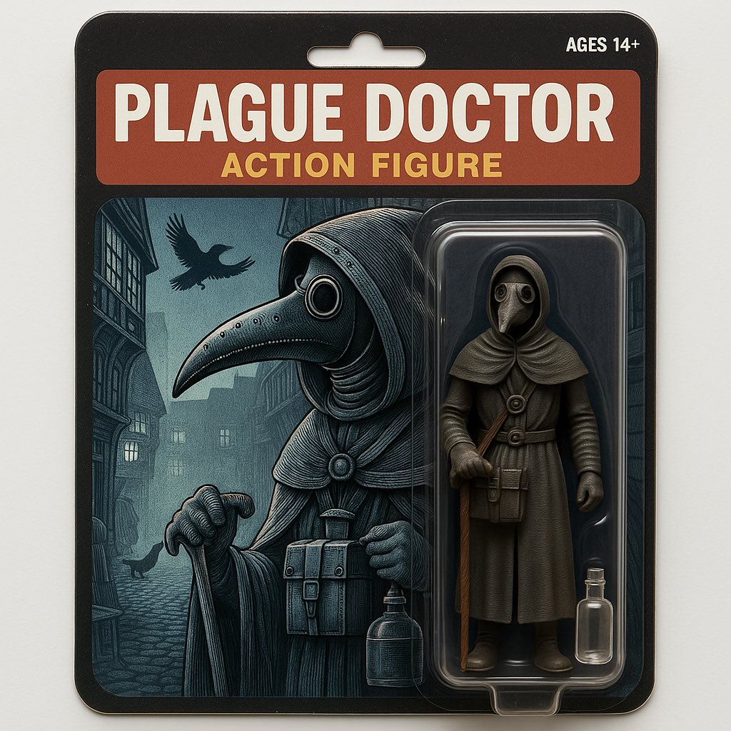 “When the past gets plastic—summon the doctor of dread.”

#PlagueDoctor
#DarkToys
#CollectibleArt
#ToyDesign
#GothicVibes
#AltAesthetic
#ActionFigureLife
#CurioCabinet