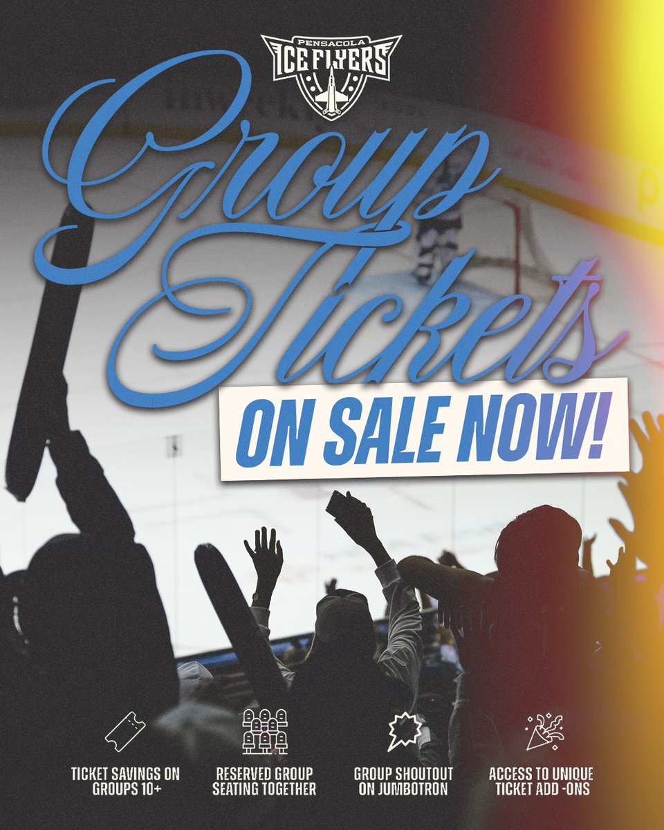 PcolaIceFlyers's tweet image. Come 10, come ALL! Book your next group outing for the 2025-26 Season today!
🎟️: iceflyers.com/tickets/group-…