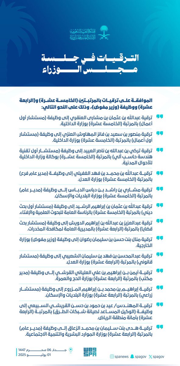 HRHMBNSALMAAN's tweet photo. القرارات والترقيات في جلسة #مجلس_الوزراء. https://t.co/vEumCfDKEV