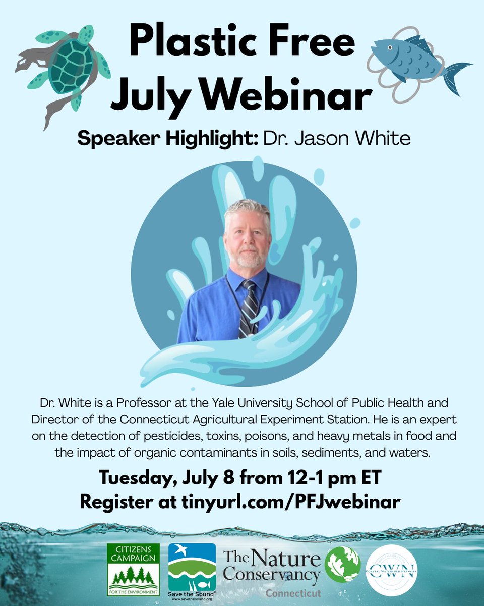 Citizens Campaign for the Environment (@citizensenviro) on Twitter photo #PlasticFreeJuly webinar speaker highlight: Dr. Jason White, a leading environmental toxicologist who is a professor at <a href="/YaleSPH/">Yale School of Public Health</a> and Director of the Connecticut Agricultural Experiment Station in New Haven.
Join us on July 8 from 12-1pm! Register now at tinyurl.com/PFJwebinar 🏖 #PlasticFreeJuly webinar speaker highlight: Dr. Jason White, a leading environmental toxicologist who is a professor at <a href="/YaleSPH/">Yale School of Public Health</a> and Director of the Connecticut Agricultural Experiment Station in New Haven.
Join us on July 8 from 12-1pm! Register now at tinyurl.com/PFJwebinar 🏖
