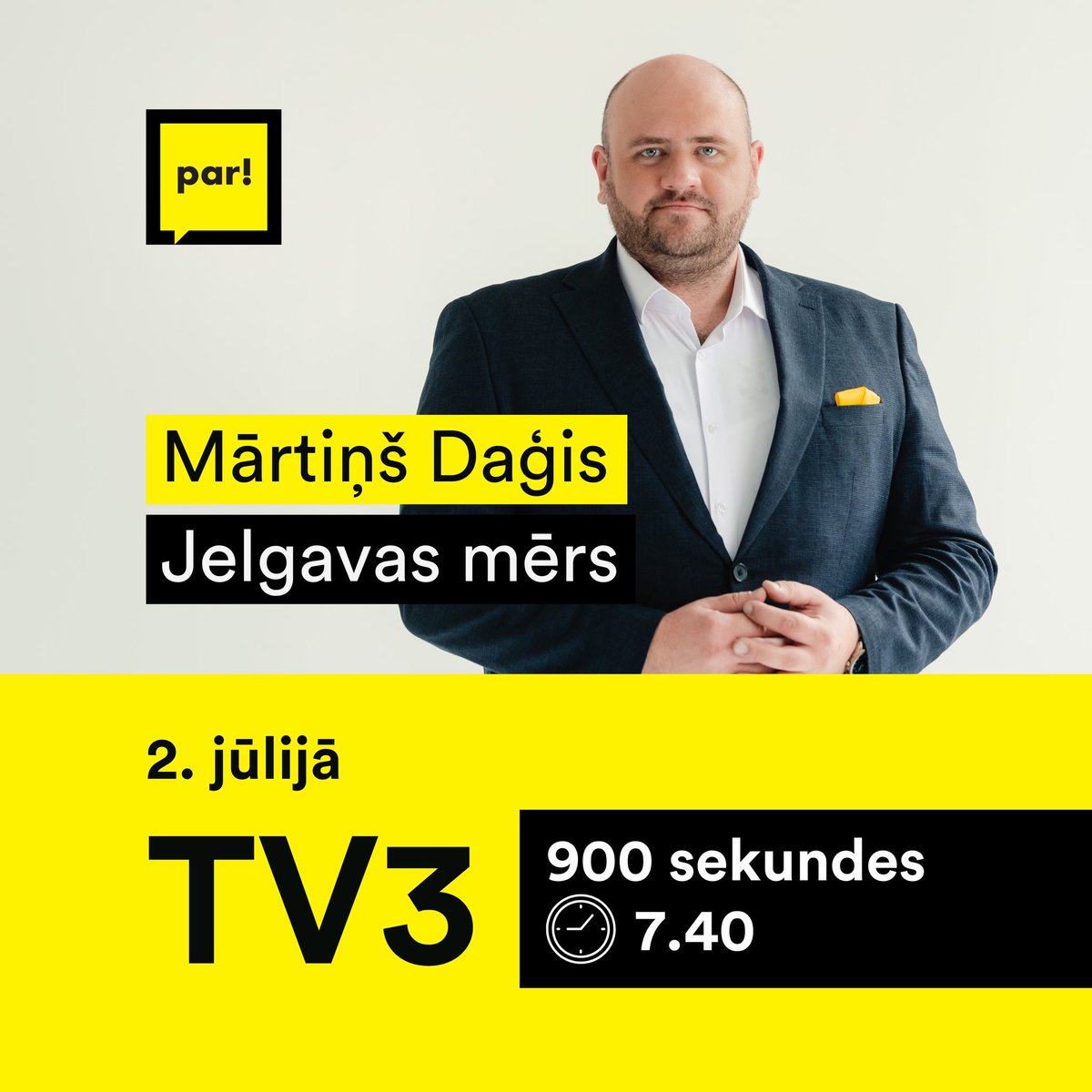 Jaunievēlētā Jelgavas valstspilsētas dome pirmajā sēdē pilsētas mēra amatā ievēlēja Mārtiņu Daģi. 👉 Par pirmo domes sēdi un aktuālo Jelgavā jaunievēlētais mērs TV3 900 sekundēs trešdien, 2. jūlijā, plkst. 7.40.