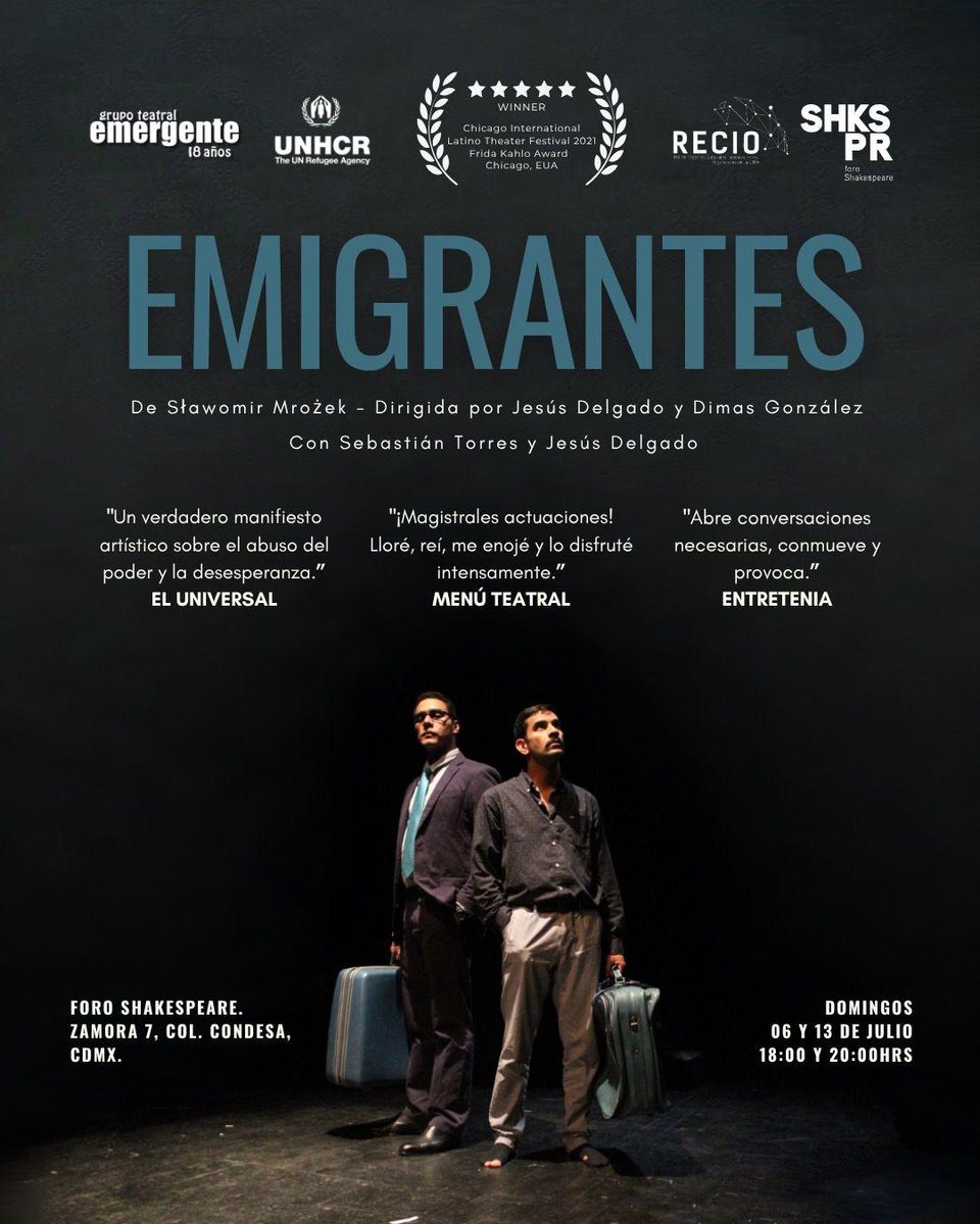 El Aquelarre (@elaquelarre_) on Twitter photo La obra "Emigrantes" regresa al <a href="/ForoShakespeare/">Foro Shakespeare</a> sólo el 6 y 13 de julio, con dos funciones ambos días.
Les dejamos el review que le hicimos en enero con su estreno en Ciudad de México: elaquelarre.com.mx/el_aquelarre_r… La obra "Emigrantes" regresa al <a href="/ForoShakespeare/">Foro Shakespeare</a> sólo el 6 y 13 de julio, con dos funciones ambos días.
Les dejamos el review que le hicimos en enero con su estreno en Ciudad de México: elaquelarre.com.mx/el_aquelarre_r…