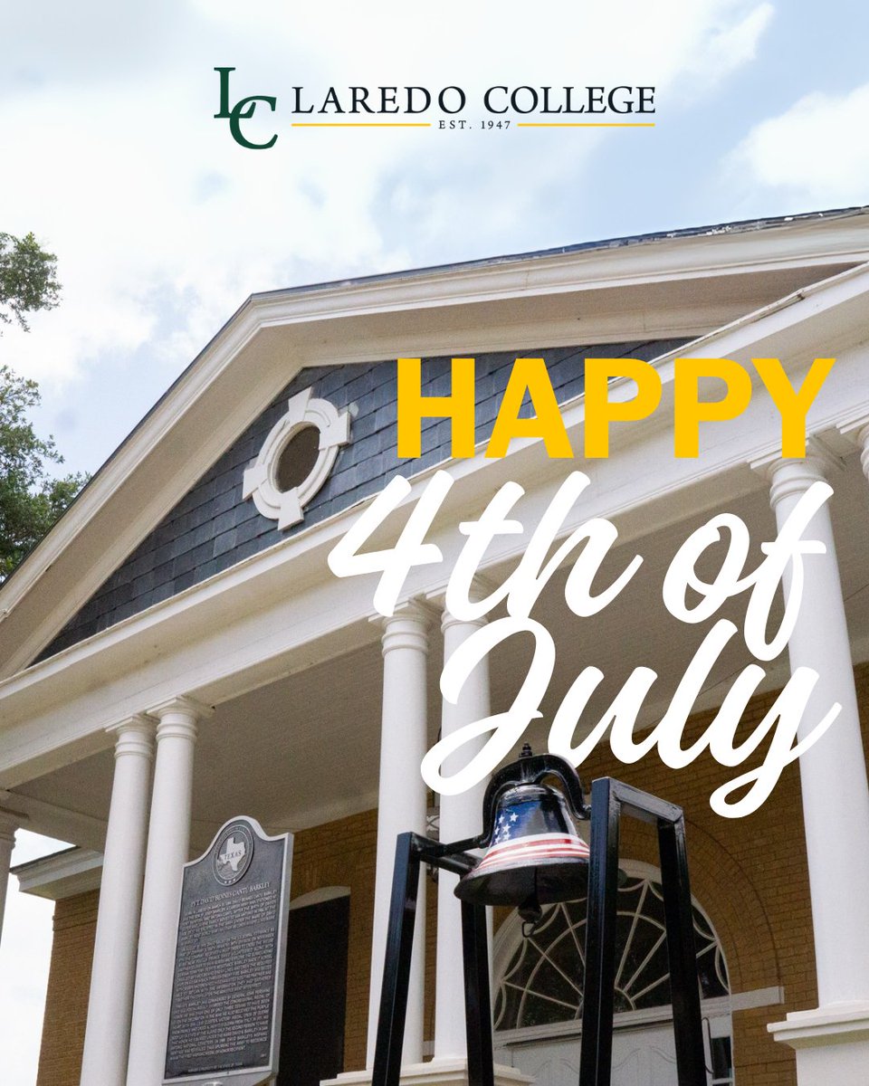 laredopalominos's tweet image. Happy 4th of July, Palominos! We hope you&apos;re enjoying a safe and restful Independence Day. 🇺🇸

As a reminder, all Laredo College offices are closed today in observance of the holiday. We’ll resume normal operations on Monday, July 7 at 8 a.m.