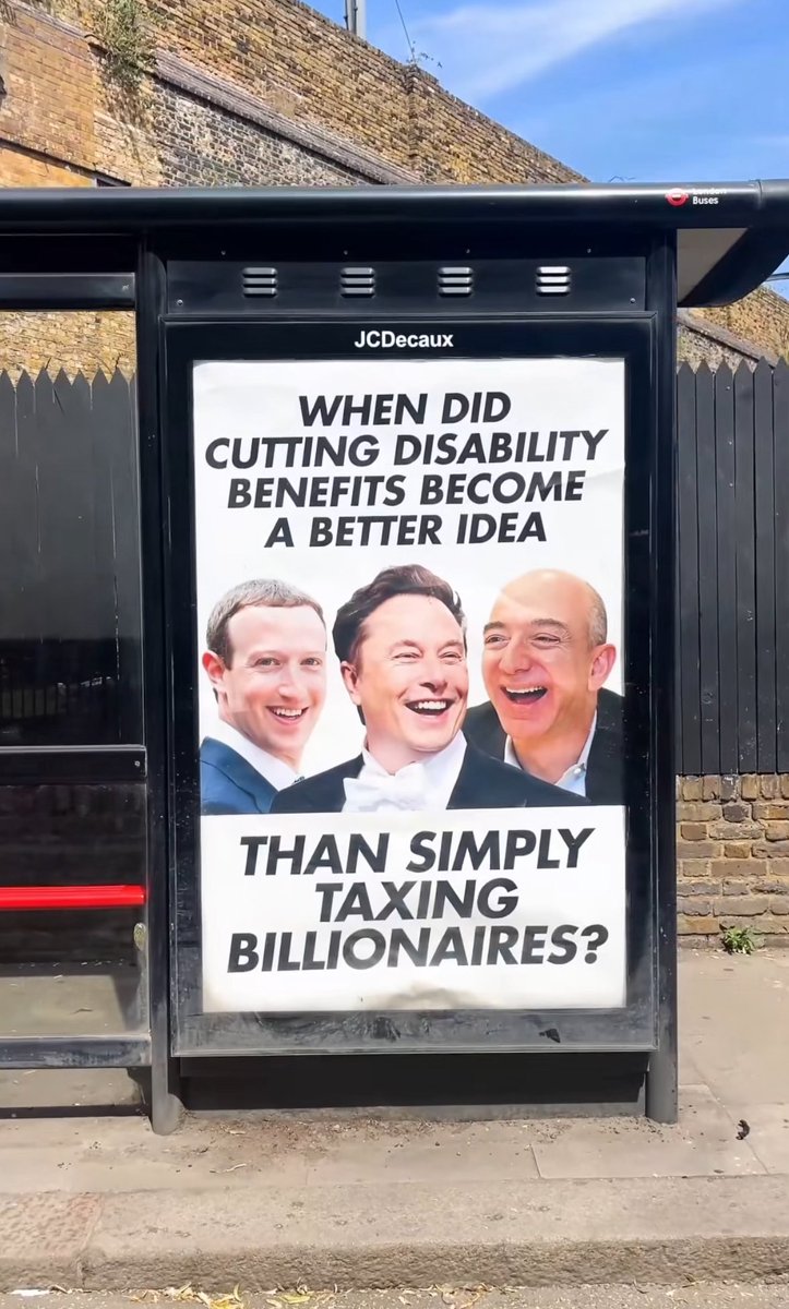Perfect poster in London for what’s happening in the UK that is also applicable to us here with what they’re doing with Trump’s bill by cutting healthcare for millions of Americans while giving billionaires a tax cut