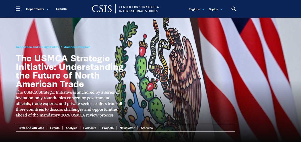 The #USMCA turns 5 today. The Agreement is the bedrock of #NorthAmerica's economic integration. As we seek greater economic security, "Fortress North America" is key.

For this reason, <a href="/CSISAmericas/">CSIS Americas</a> launched the USMCA Strategic Initiative last year. More👇
csis.org/programs/ameri…