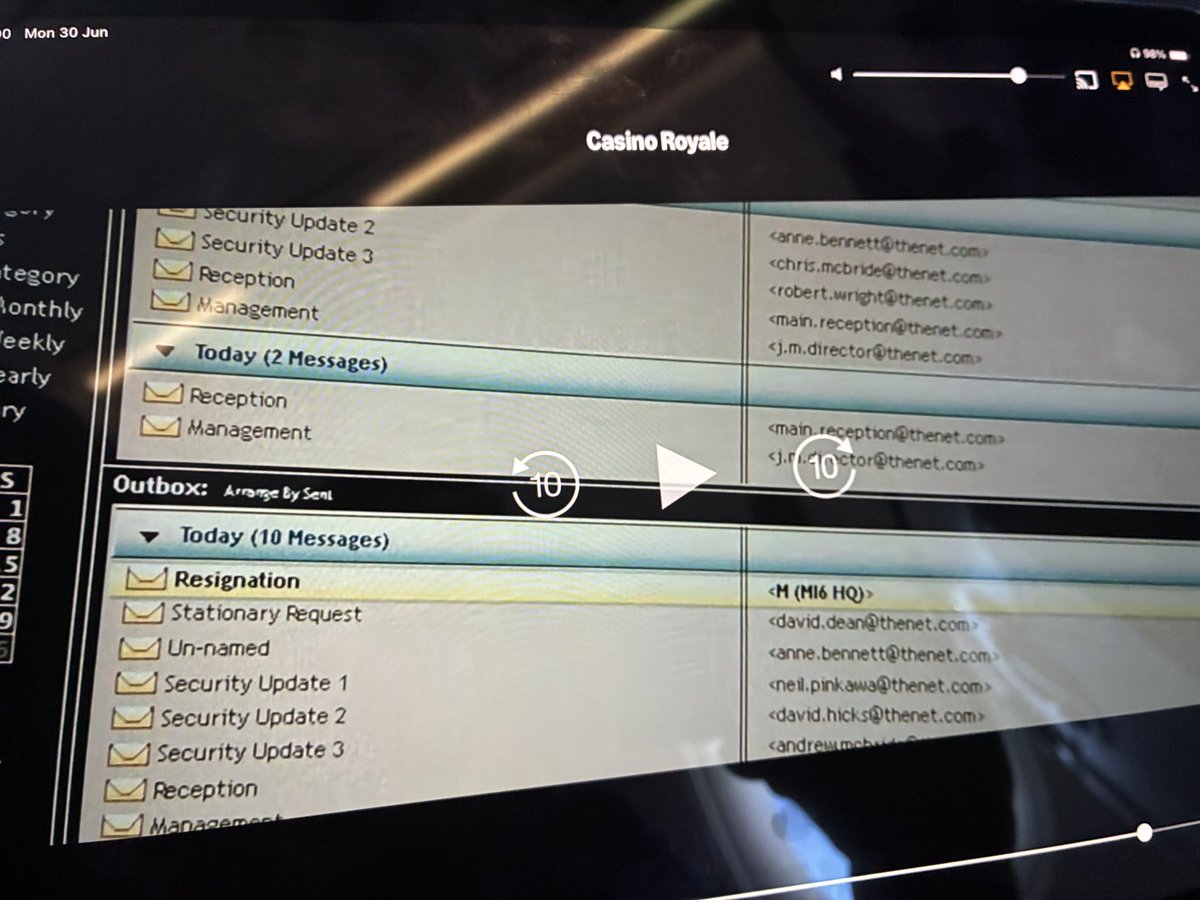 James Bond’s Outlook account from Casino Royal. 

Interesting that the last email he sent prior to resigning to M was a stationary request.