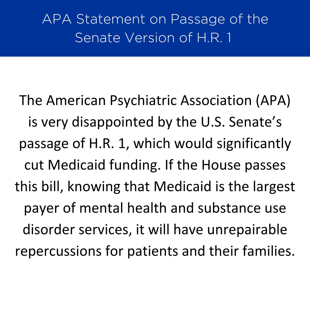 APA Statement on Passage of the Senate Version of H.R. 1  ow.ly/leKJ50WjjEW