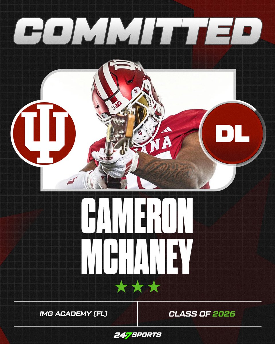 Tom Loy (@tomloy247) on Twitter photo BREAKING: <a href="/IndianaFootball/">Indiana Football</a> has landed a commitment from three-star defensive lineman Cameron McHaney.
Big win for <a href="/CCignettiIU/">Curt Cignetti</a>.
"I chose Indiana because I fit into the scheme that they run perfectly.
VIP Story: 247sports.com/article/breaki…
<a href="/247Sports/">247Sports</a> / <a href="/CameronMchaney_/">Cameron Mchaney</a> BREAKING: <a href="/IndianaFootball/">Indiana Football</a> has landed a commitment from three-star defensive lineman Cameron McHaney.
Big win for <a href="/CCignettiIU/">Curt Cignetti</a>.
"I chose Indiana because I fit into the scheme that they run perfectly.
VIP Story: 247sports.com/article/breaki…
<a href="/247Sports/">247Sports</a> / <a href="/CameronMchaney_/">Cameron Mchaney</a>