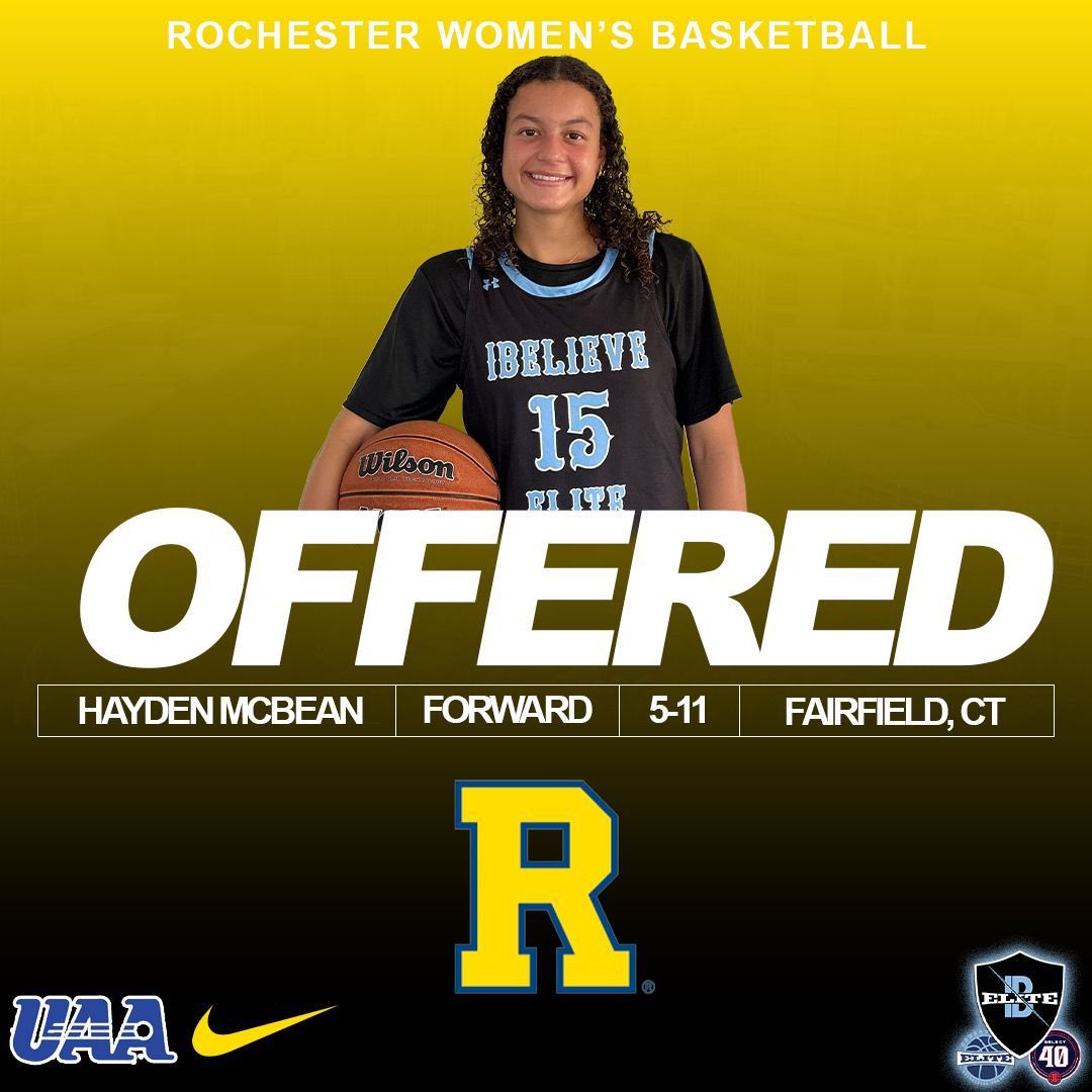 I’m so excited to receive an offer to the University of Rochester! Thanks so much to ⁦<a href="/RochesterWBB/">Rochester WBB</a>⁩ for this amazing opportunity!! ⁦<a href="/ibelieve_elite/">Ibelieveelite🎸</a>⁩