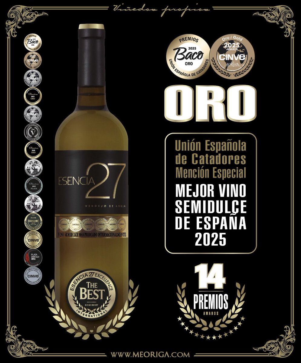 🌟 ESENCIA 27, Vino SemiDulce Más Premiado Internacionalmente. 14 Premios Internacionales y mejor simidulce de España 2025.
Esencia27.com