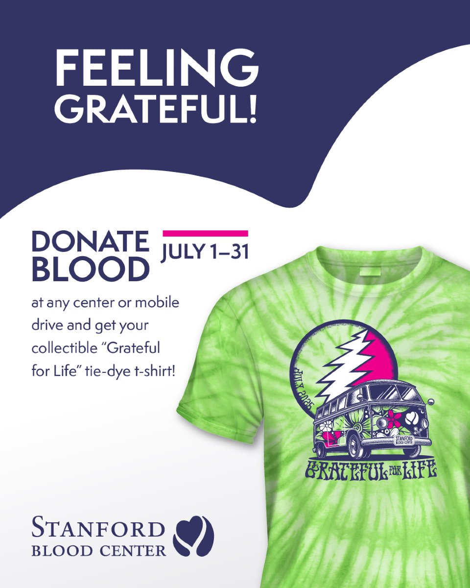 giveblood's tweet image. Our “Grateful for Life” t-shirt campaign is back for its 21st year! Donate blood at any center or mobile blood drive from July 1-31, and receive this year’s collectible tee. Make your appointment today at sbcdonor.org/donor/schedule… 😎
#donateblood #givebloodsavelives #givebloodsbc