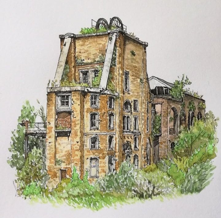 Winstanley Headgear Chatterley Whitfield, constructed of brick posdibly by German interns to a German design and completed in 1914. Pen and watercolour. #stoke100 #sot100 #listedbuilding