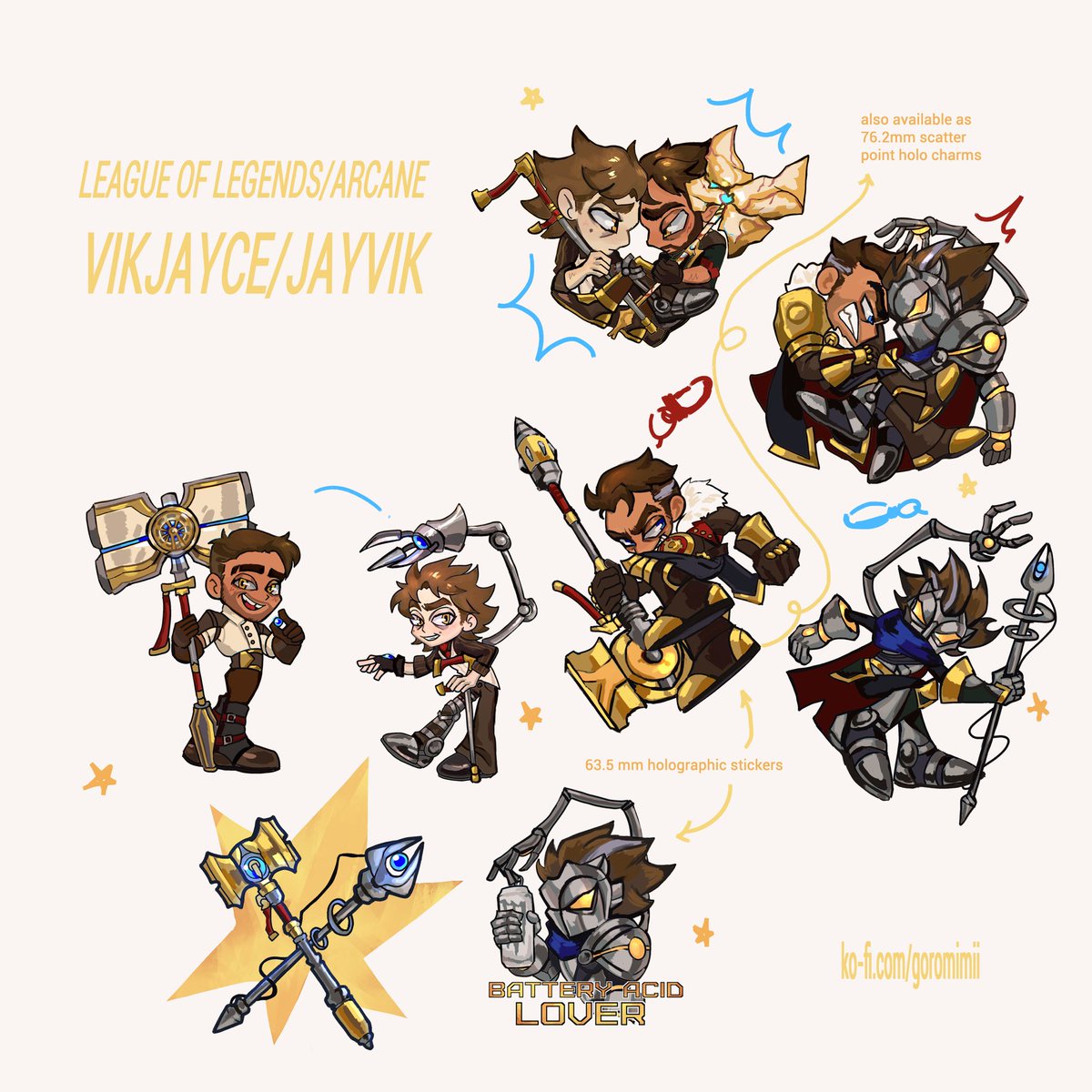 goromimii's tweet image. ko-fi.com/goromimii/shop
Shop is up! Get your stuff if you'd like #jayvik #vikjayce #lol #arcane #merch A4 print is also available