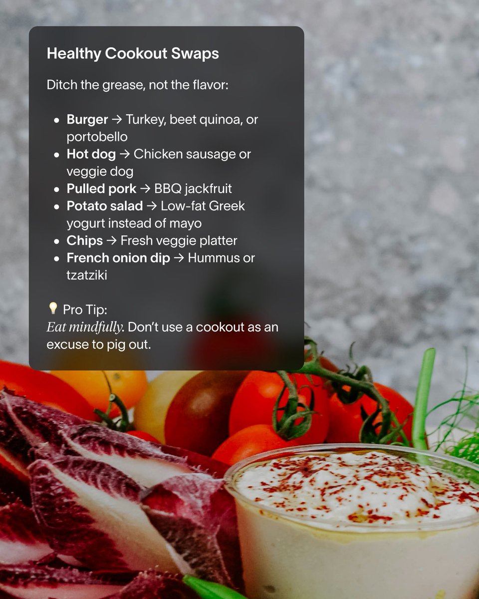 MyViome's tweet image. Make your 4th of July cookout delicious & healthy! 🇺🇸🍔🥗 Smart swaps & fresh ideas that feed your gut. Learn more with Viome → viome.com/blog/how-to-li…
#HealthyGrilling #SummerCookout #Viome #4thofJuly
