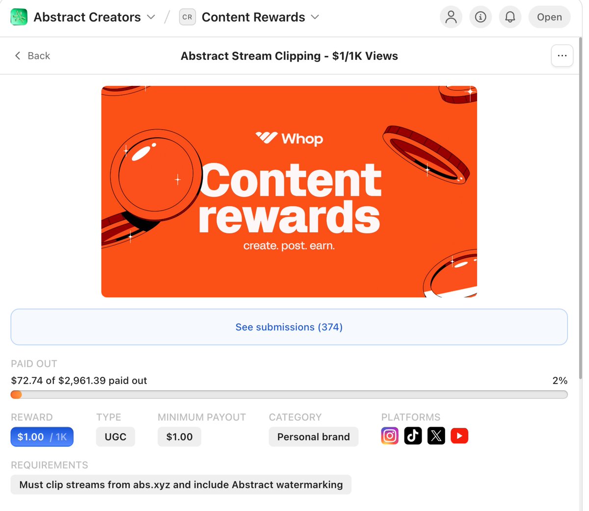 Ok seems like y'all really want this....

Whop is officially back, $3k in bounties for top clips 🔥

link below ⬇️