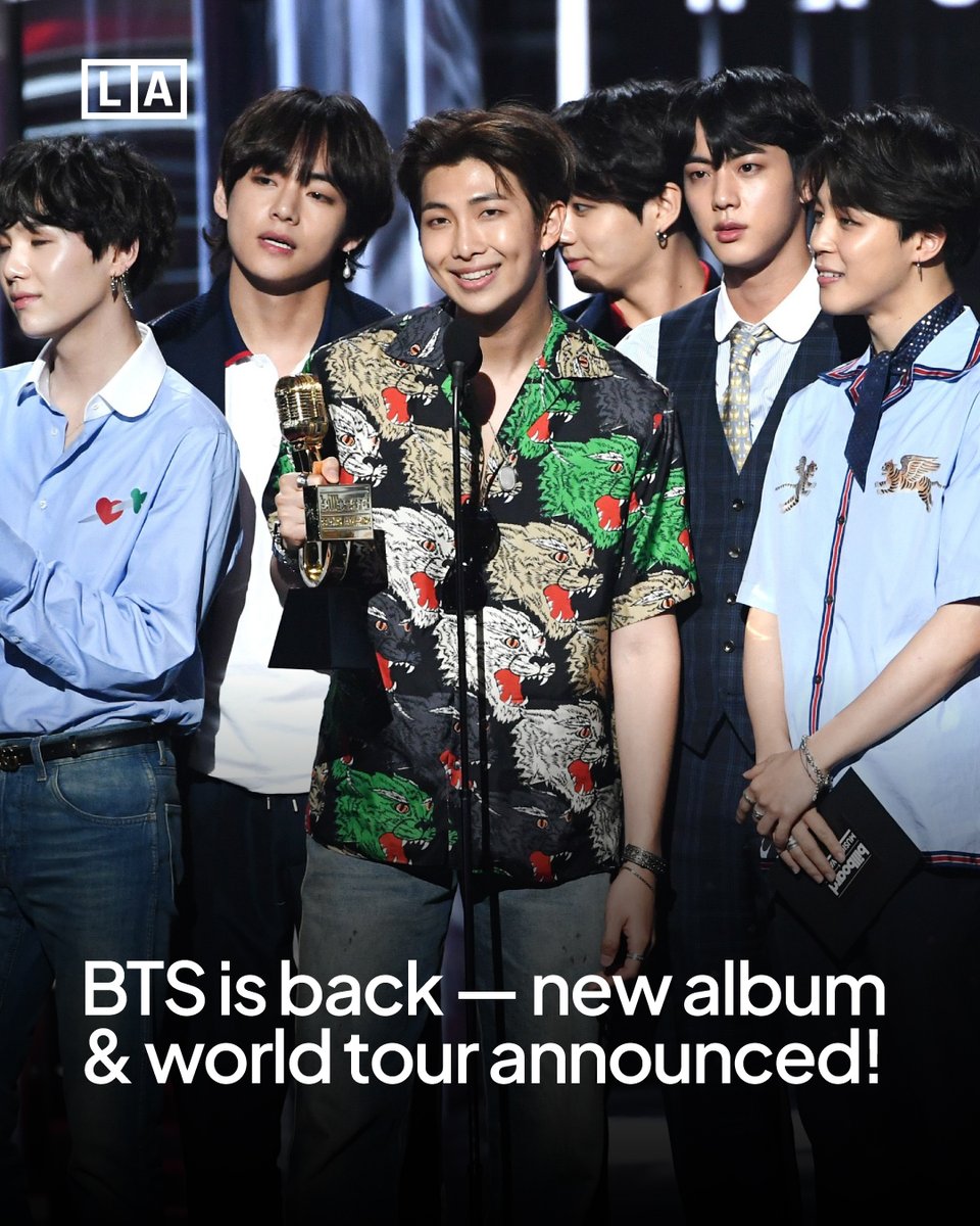 Liveaxismedia's tweet photo. Global K-pop giants #BTS have officially confirmed their return after completing South Korea’s mandatory military service.
In their first live stream since reuniting, they revealed plans to start work on new music in the US later this month — and even hinted at a world tour. https://t.co/CLx1CPylAT