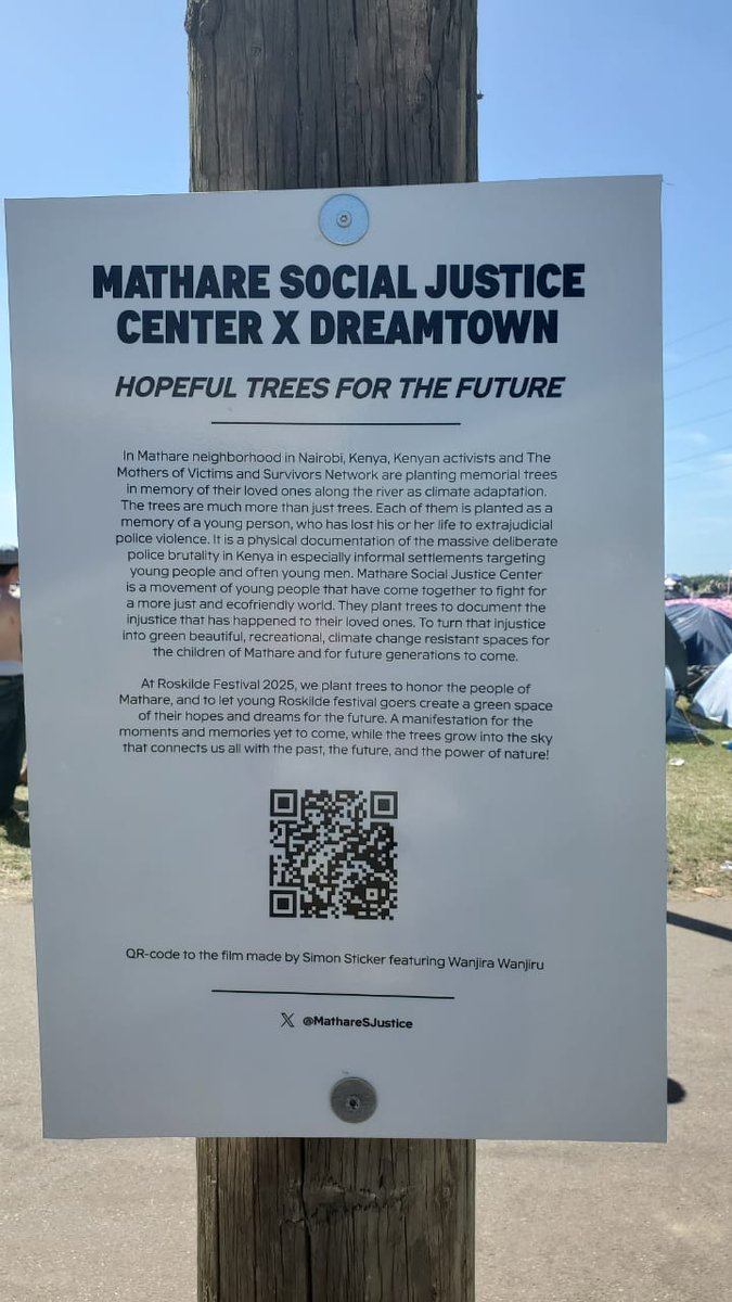 MathareSJustice's tweet image. Today, MSJC was represented by Cde. Njeri Mwangi at the ongoing Roskilde Festival, the biggest in Denmark. MSJC together with Dreamtown had the opportunity to plant 27 memory trees in honour of the Gen Zs as part of linking the struggles of the Global South and North.