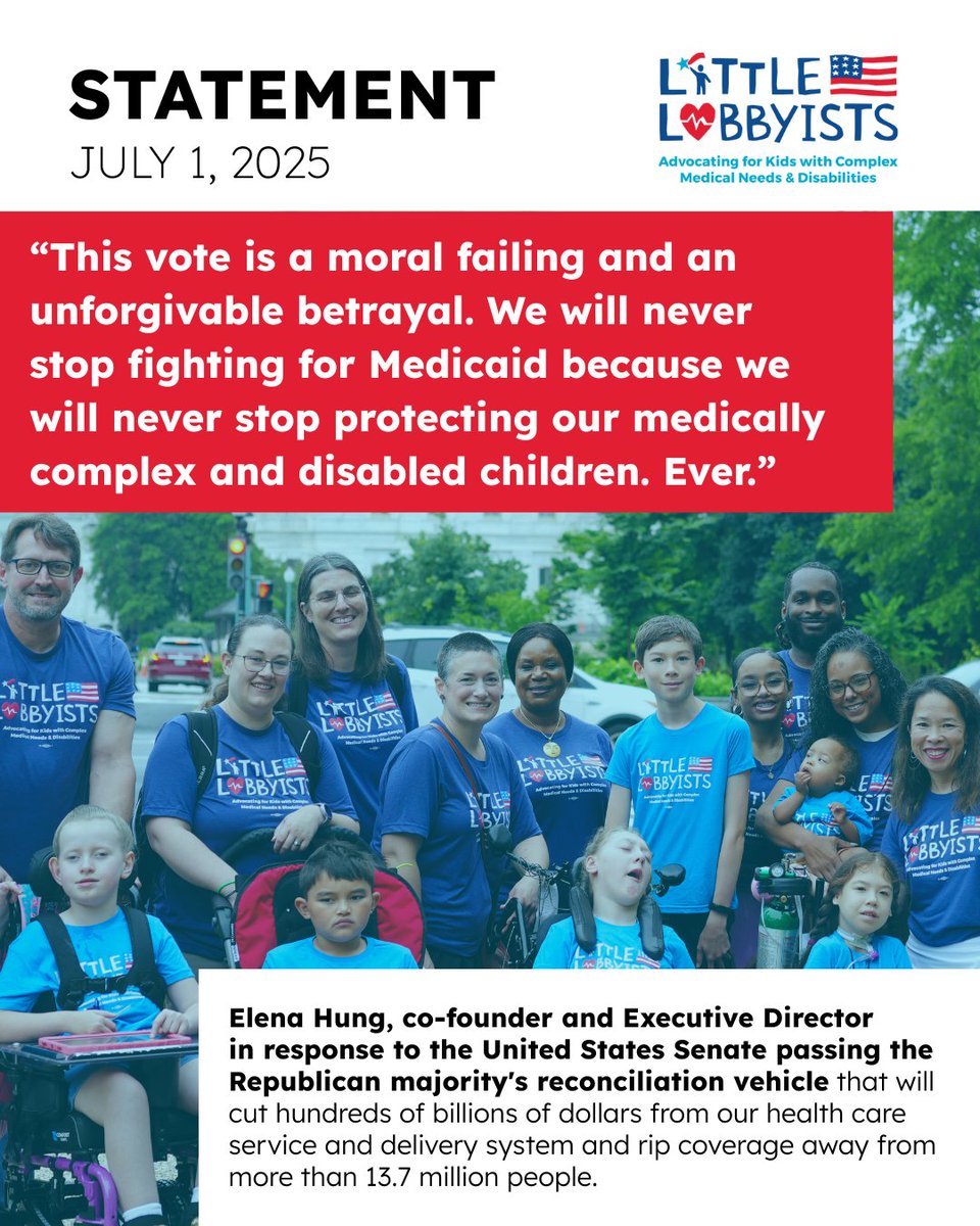 Little Lobbyists (@littlelobbyists) on Twitter photo The United States Senateās Budget Reconciliation Bill Threatens the Lives of Disabled Children
<a href="/ElenaHung202/">Elena Hung (she/her)</a>'s statement below š
#ProtectMedicaid The United States Senateās Budget Reconciliation Bill Threatens the Lives of Disabled Children
<a href="/ElenaHung202/">Elena Hung (she/her)</a>'s statement below š
#ProtectMedicaid