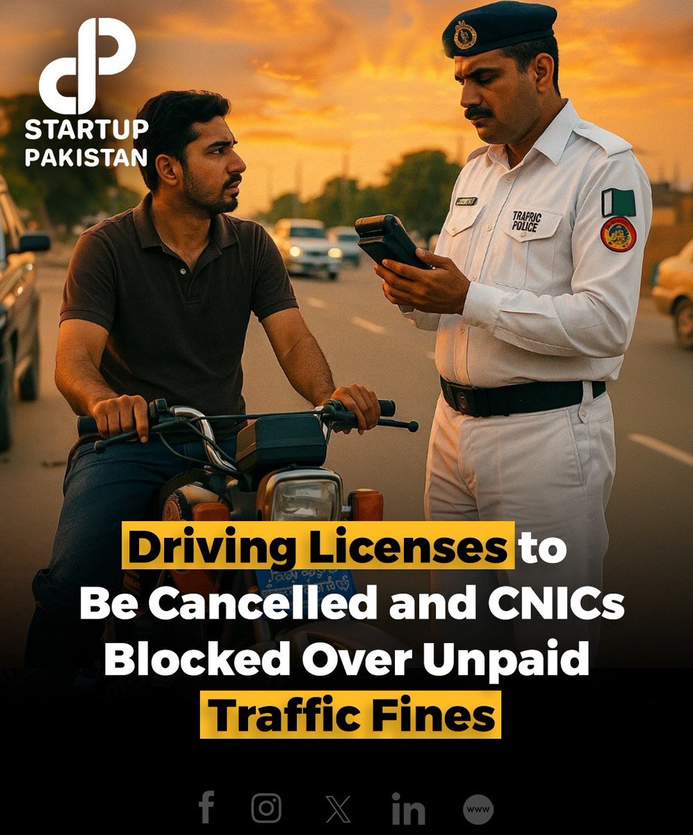 PakStartup's tweet photo. The Sindh government will now enforce stri_cter pen@lties on traffic viol@tions, including license cancellations and CNIC blo_cking for unpaid f!nes.
#TrafficFines #SindhPolice #KarachiTraffic #EChallan #CNICBlock #LicenseCancel https://t.co/bz3isyEQfA