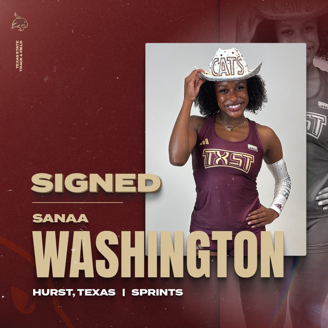 TXStateTrack's tweet image. 𝙏𝙚𝙭𝙖𝙨 𝙎𝙥𝙚𝙚𝙙 ⚡️

The women’s sprints squad gets another big addition with the signing of Sanaa Washington from Hurst, Texas 😼

#EatEmUp