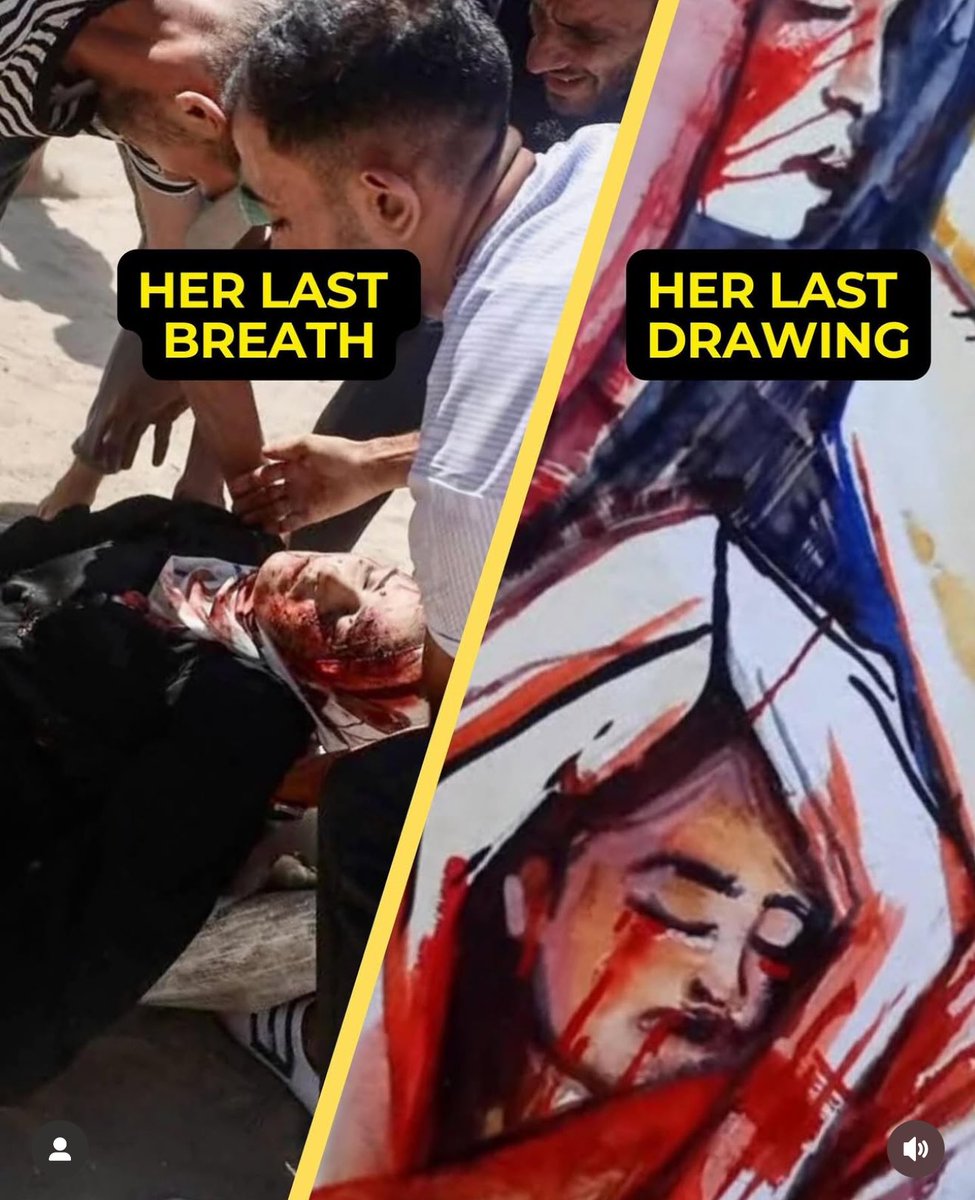 Amina Al-Salmi, a gifted Palestinian artist, was killed yesterday in the Israeli bombing of Al-Baqa Café in Gaza.

Just a month ago, she launched @bypa_bypalestine to share her art with the world.

Her final painting felt like a vision of her own death.

Gaza lost a rare soul.