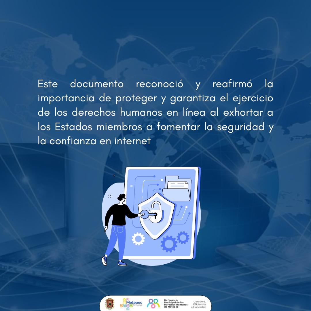 DefensoriaDHM's tweet photo. El 4 de julio de 2018, la Asamblea General de la ONU adoptó una resolución que reconoce el acceso a Internet como un medio fundamental para ejercer derechos consagrados en la Declaración Universal de Derechos Humanos.#Metepec #DerechosHumanosEnRed #DerechosDigitales https://t.co/Ow2rE8M0og