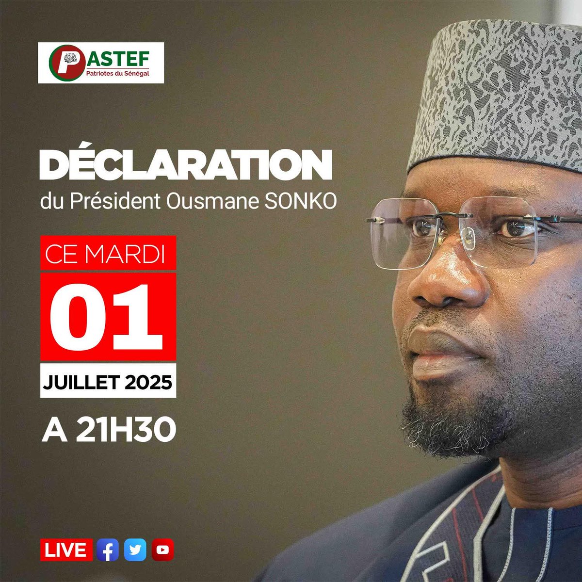 Déclaration du Président Ousmane Sonko ce soir à 21h 30