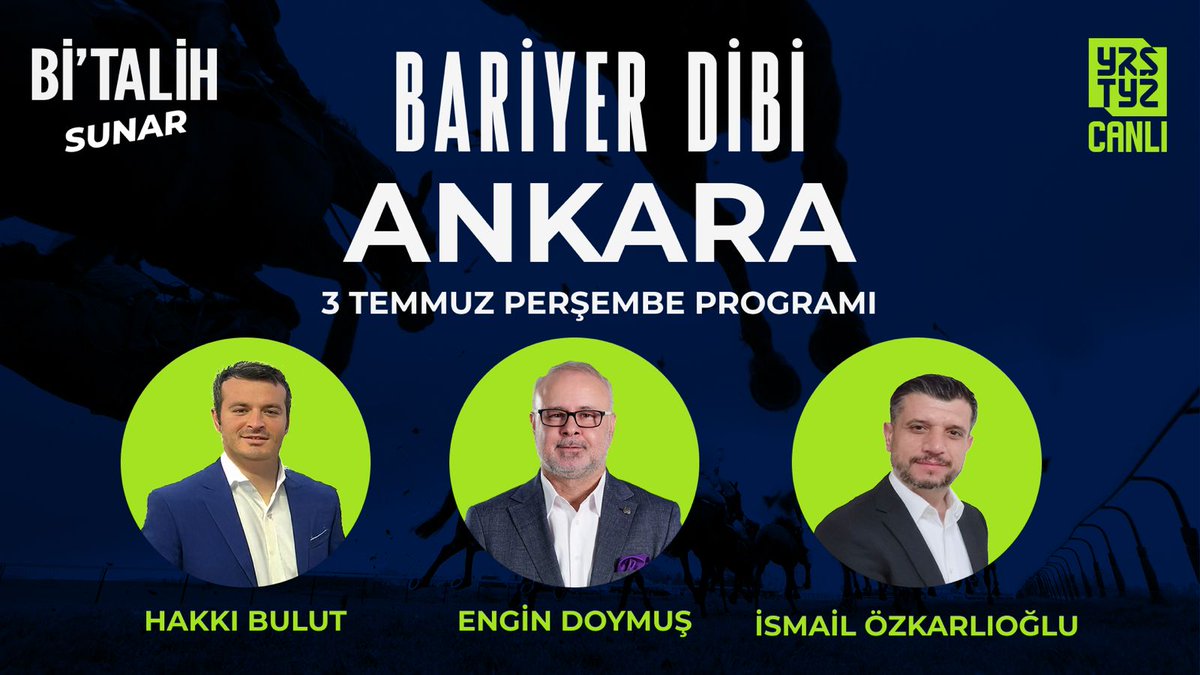 🎬 <a href="/geldibitalih/">Bitalih</a>'in sunduğu #BariyerDibi her gün deneyimli moderatörleri ve uzman yorumcularıyla #Yarıştayız kanalında!

🗣️ Bu akşam 21.30'de <a href="/bakrkoylu73edu1/">Engin DOYMUŞ-Radyo Tv Spikeri..</a> moderatörlüğünde <a href="/hakkii0163/">hakkı bulut</a> ve <a href="/yesiloba01/">Ismail OzK</a> "3 Temmuz Perşembe" günü koşulacak Ankara yarışını CANLI yayında yorumluyor.