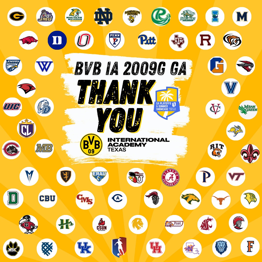 THANK YOU to all the college coaches that came to watch us play at the GA Summer Showcase! We appreciate you taking the time to check out our talented roster. Thank you <a href="/GAcademyLeague/">Girls Academy</a> for hosting an amazing event. <a href="/bvbiantx/">BVB International Academy North Texas</a> <a href="/NCAASoccer/">NCAA Soccer</a> <a href="/ImYouthSoccer/">ECNL/GA/Recruiting/College Soccer</a> #bvb09gga #GAsummer