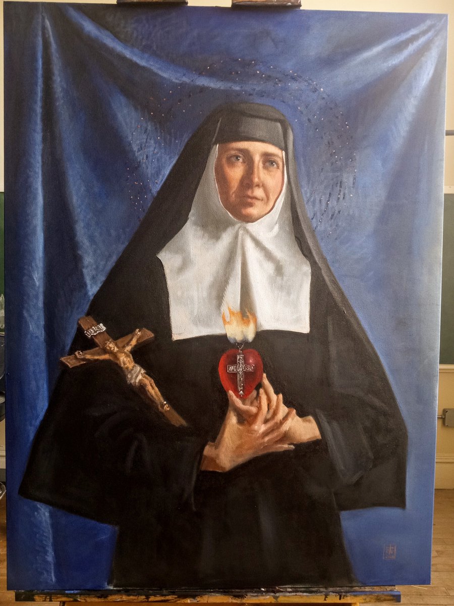 Adding some final sparkle to St. Jane Frances de Chantal. One more glaze layer, the removal of some excess charcoal, and we're done!