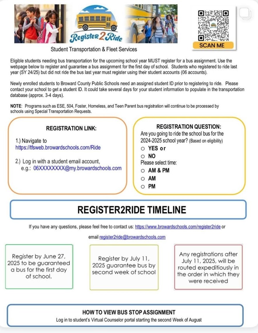 The summer is swiftly passing. Don't forget to register to ride for the upcoming school year!