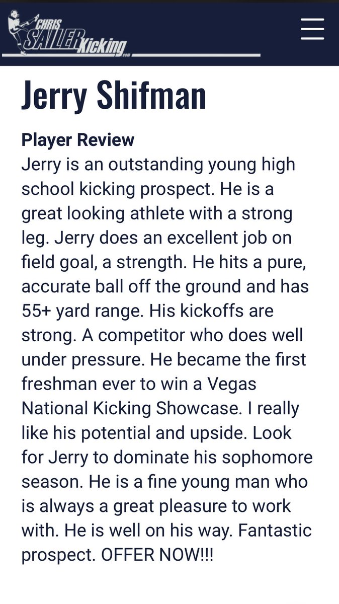 jerryshifman_'s tweet image. Blessed to be ranked as a 5⭐️ and as the #1 Kicker in 🇺🇸 by @Chris_Sailer!
Thank you @_ColeMurphy_ @RyonSayeri @BRuizKicking @GoroyanGabriel for all the support!
@3PointKicking @latsondheimer @BrandonHuffman @PGregorian @GregBiggins @CoachJoeHouston @Fredguidici @Joe_Seymour26…