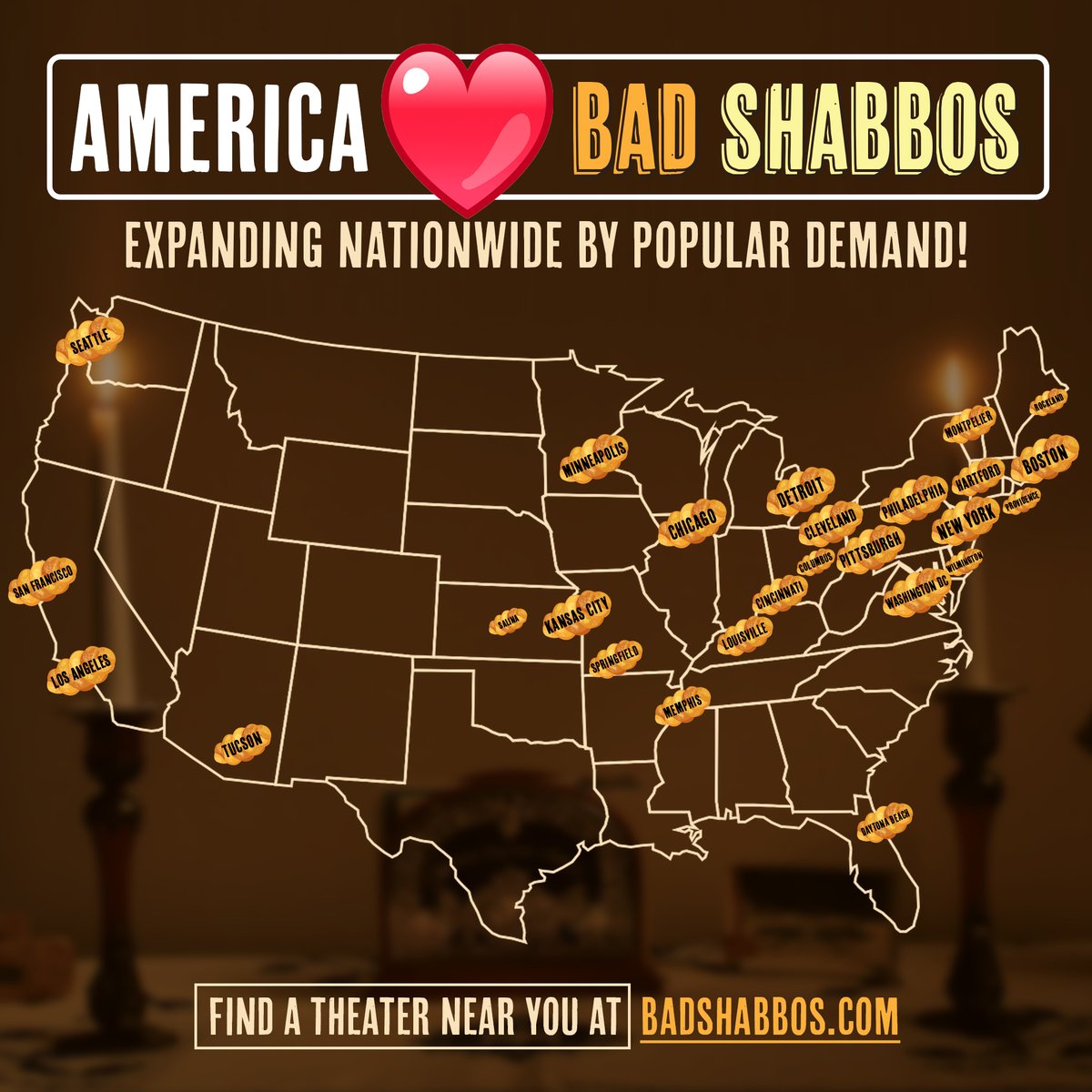 Laughter is contagious - and BAD SHABBOS fever is spreading across America! 😂

Kyra Sedgwick and @MethodMan lead an all-star ensemble in this hit comedy starting Friday in #Pittsburgh, #Cincinnati &amp; more - and coming soon to #Chicago, #DC &amp; beyond! 🍿 BadShabbos.com