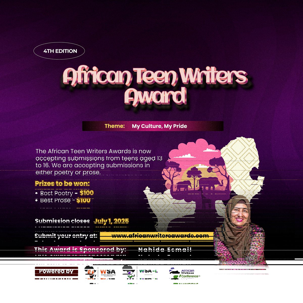 AWC2025's tweet image. FINAL REMINDER!
Submissions for the:
- Wanjohi Prize for African Poetry
- African Teen Writers Award
- African Writers Award
- Wakini Kuria Prize for Children's Literature
closes today, 1st July 2025.
Have you submitted your entry?
#wanjohi
#AWTA
#AWA
#wakini
#lesotho