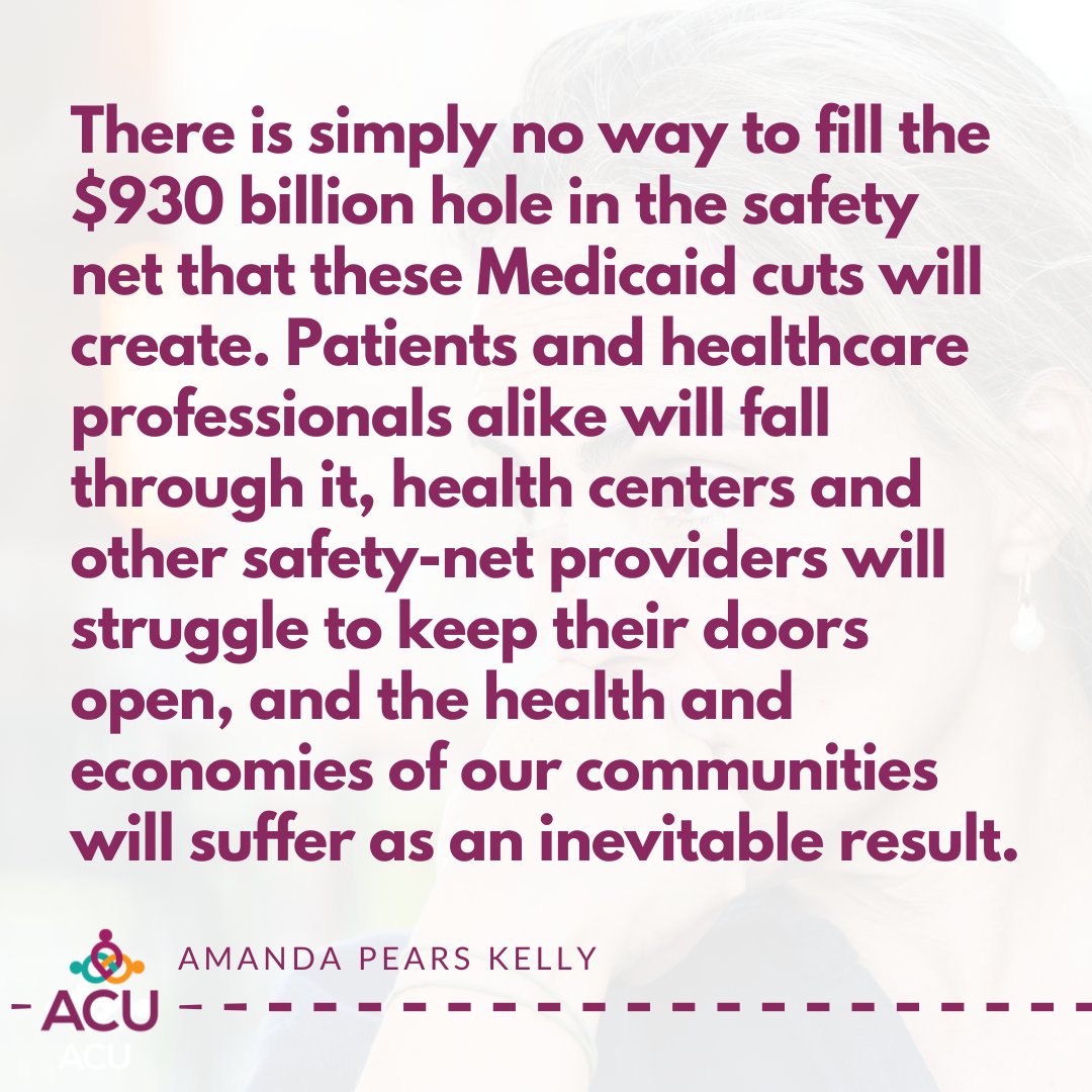 ACU urges the House to vote “no” on Senate-passed budget reconciliation legislation which would have calamitous impacts on Medicaid and community health alike. Read our full statement: bit.ly/3GhBZ5O

#MedicaidMatters
