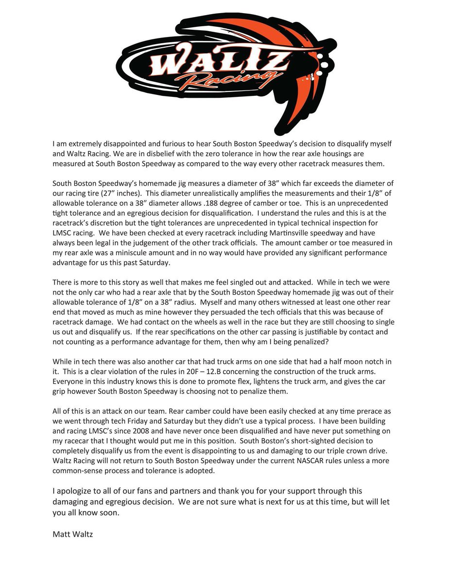 Julian_Austin24's tweet image. Matt Waltz has issued a statement t following today’s announcement from South Boston.