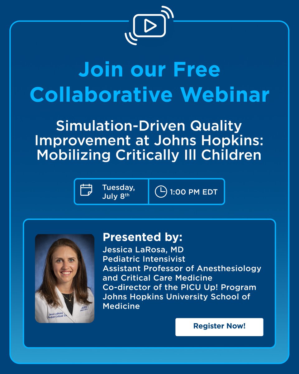 Gaumard Scientific (@gaumardinfocus) on Twitter photo 🩺 #LiveWebinar: 📅 Tuesday, July 8 | 🕐 1 PM EDT
Join Dr. Jessica LaRosa of <a href="/HopkinsMedicine/">Johns Hopkins Medicine</a> for insights on using #simulation in pediatric critical care, rehab education & research.
💬 Includes live Q&A
🔗 Register now: gaumard.zoom.us/webinar/regist…
#TrainWithGaumard #MedEd 🩺 #LiveWebinar: 📅 Tuesday, July 8 | 🕐 1 PM EDT
Join Dr. Jessica LaRosa of <a href="/HopkinsMedicine/">Johns Hopkins Medicine</a> for insights on using #simulation in pediatric critical care, rehab education & research.
💬 Includes live Q&A
🔗 Register now: gaumard.zoom.us/webinar/regist…
#TrainWithGaumard #MedEd