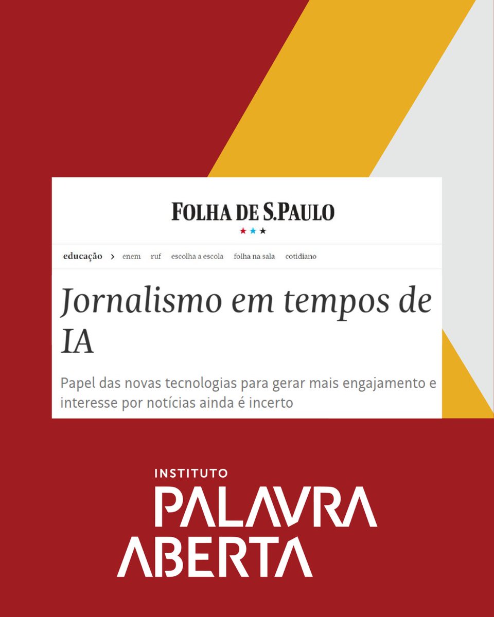 Palavra Aberta (@palavraaberta) on Twitter photo Com chatbots e resumos automáticos, a inteligência artificial está influenciando como consumimos notícias.
Na nossa coluna na <a href="/folha/">Folha de S.Paulo</a>, refletimos sobre o que isso significa para o jornalismo e como essas tecnologias desafiam o nosso senso crítico.
Acesse: palavraaberta.org.br/artigo/jornali… Com chatbots e resumos automáticos, a inteligência artificial está influenciando como consumimos notícias.
Na nossa coluna na <a href="/folha/">Folha de S.Paulo</a>, refletimos sobre o que isso significa para o jornalismo e como essas tecnologias desafiam o nosso senso crítico.
Acesse: palavraaberta.org.br/artigo/jornali…