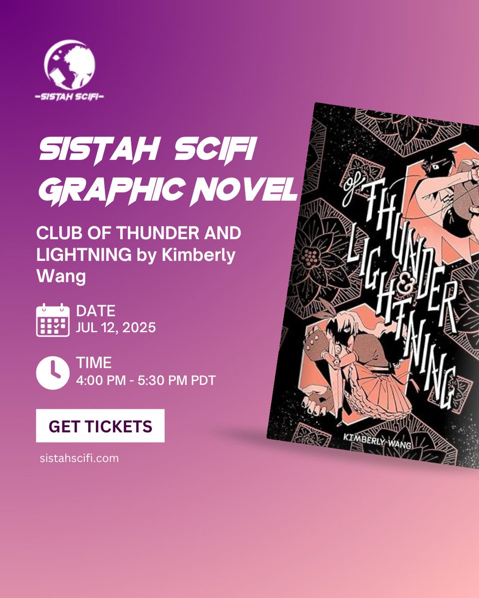 ⚡️📚 Sistah Scifi Graphic Novel Club 📚⚡️
DATE: July 12, 2025
TIME: 4:00 PM – 5:30 PM PDT

This month, we’re diving into Of Lightning and Thunder by @KimberlyWang—an electrifying tale of power, prophecy, and destiny that pulses with mythic energy and bold visual storytelling. ⚔️