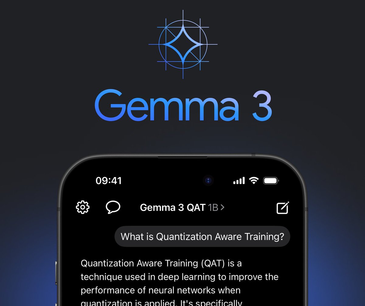 LocallyAIApp's tweet image. 📣 Gemma 3 QAT is now available in the app!
Gemma 3 QAT uses less memory compared to Gemma 3 and produces better responses.
Download the latest version now 📲