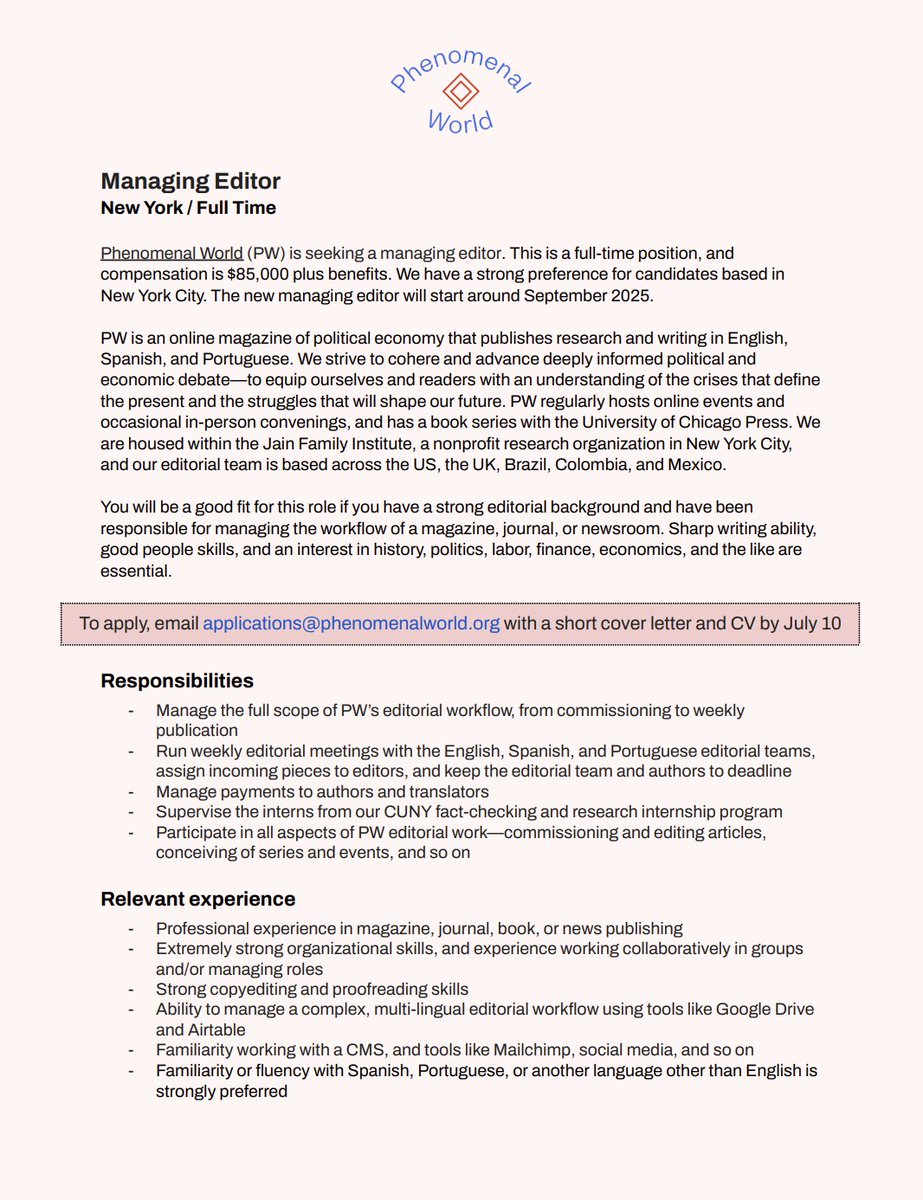 Phenomenal World (@phenomenalworld) on Twitter photo ----JOB----
Phenomenal World is seeking a Managing Editor to join our team.
Please circulate widely, and email applications@phenomenalworld.org to apply!
phenomenalworld.org/events/pw-seek… ----JOB----
Phenomenal World is seeking a Managing Editor to join our team.
Please circulate widely, and email applications@phenomenalworld.org to apply!
phenomenalworld.org/events/pw-seek…