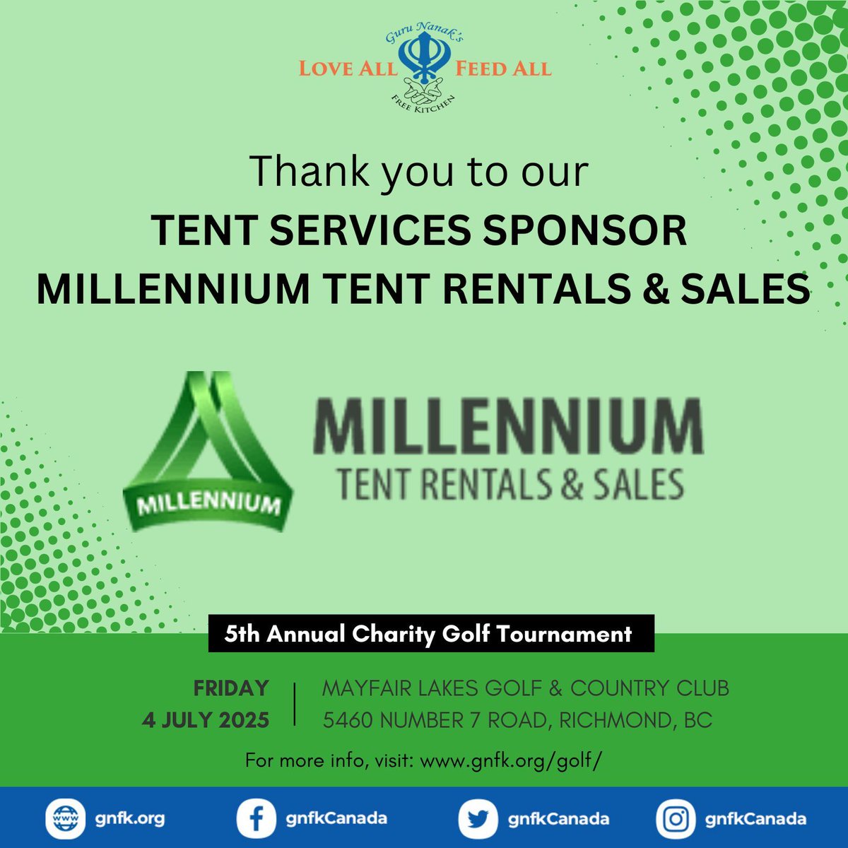 We sincerely appreciate Millenium Tents for sponsoring the Tents Services for our 5th Annual Charity Golf Tournament. Our event would be impossible without the generous contributions of sponsors like you! 🙏 💙