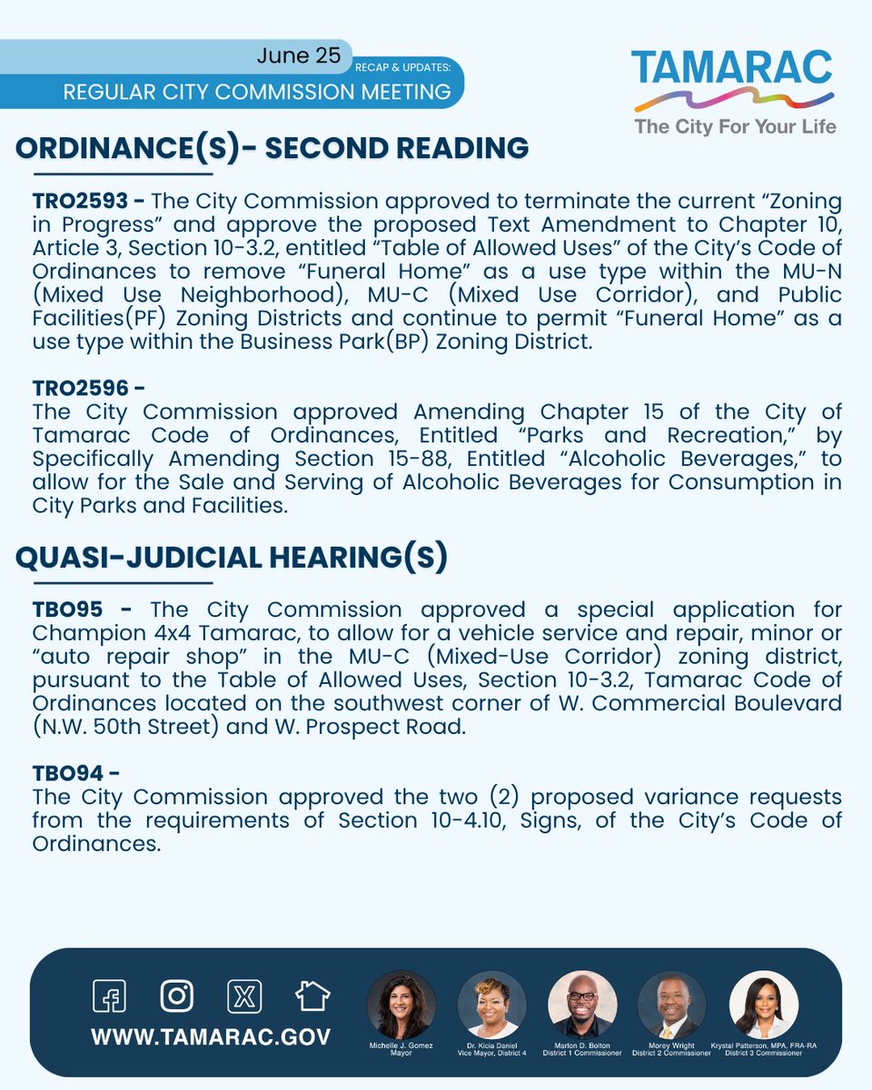 Tamarac residents, stay in the know! Here’s a summary of the Wednesday, June 25, Regular City Commission Meeting.