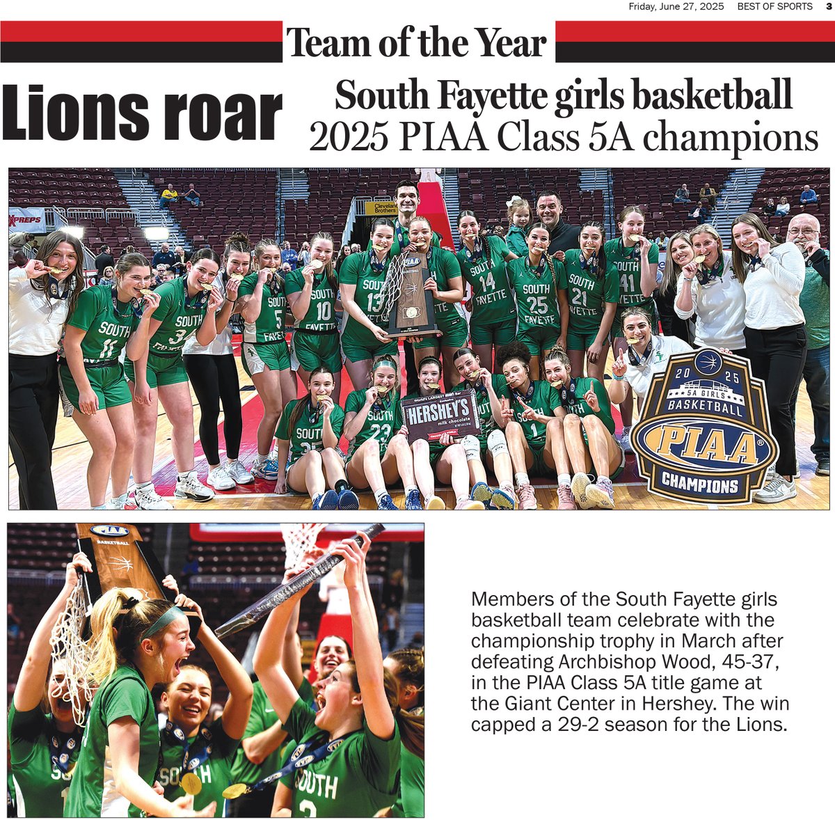 Congratulations South Fayette girls basketball! Lady Lions named team of the year for winning PIAA title!