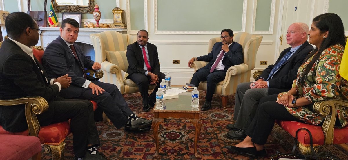 AmbBirukUK's tweet photo. We met Joe C. Looez, Ancora Advisory CEO, Joel Popoola, Institute of Directors Africa Group Chair and debriefed about their recent business visit to Ethiopia. 

The delegation had the opportunity to explore investment and business  opportunities in the areas, especially of pharmaceutical and agro-processing sectors. The Embassy expressed its commitment to continue supporting the realisation of the investment interests by the Group. 
@MFAEthiopia @ETEmbassyLDN @EthioInvestment