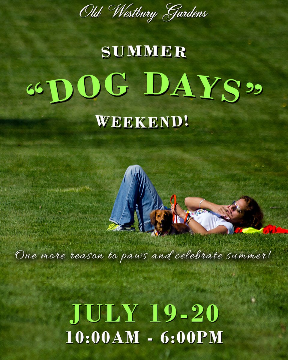 🐾☀️ Stretch out, relax, and enjoy the Summer “Dog Days” Weekend at Old Westbury Gardens! Bring your pup for a tail-waggin’ good time!
📅 July 19–20 | 🕙 10AM–6PM
🐶 One more reason to paws &amp; celebrate summer!
Tickets: bit.ly/43fR8xh
#DogDays #OldWestburyGardens #LIEvent