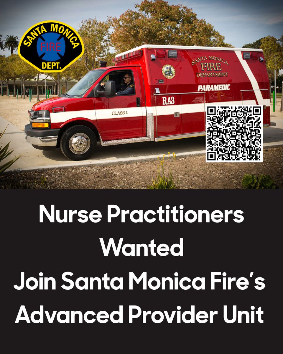 🚨 Nurse Practitioners—join Santa Monica Fire’s new Advanced Provider Unit (APU)! Help deliver urgent care directly to the community while reducing ER transports.

🩺Fill out our APU Interest Form today
#SantaMonicaFire #NursePractitioner #CommunityCare #EMS #APU #PublicHealth