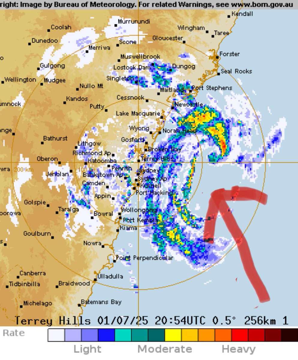 The vigorous low pressure system continues to churn up off the NSW coast. 

133 km/h winds have been recorded, along with rain rates of 80mm+ falling in 6 hour periods. 

It’s a fluid situation that is still dangerous, take care today. <a href="/10NewsAU/">10 News</a>
