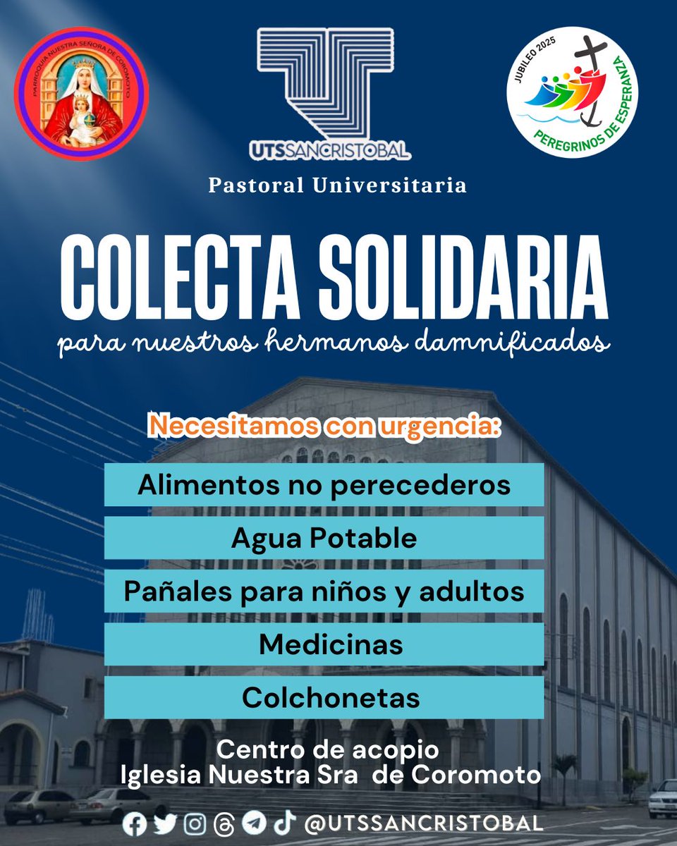 UTSsancristobal's tweet photo. Desde el Tecnológico Sucre ExtensiónSanCristóbal, nos unimos a esta iniciativa solidaria para apoyar a nuestros hermanos afectados por la reciente emergencia.

Su aporte, por pequeño que parezca, reconstruye esperanzas.
¡Gracias por ser parte de esta cadena de apoyo! https://t.co/lQrr8BKZyd